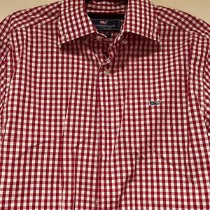 Vineyard Vines long sleeve men’s button down - red and white check